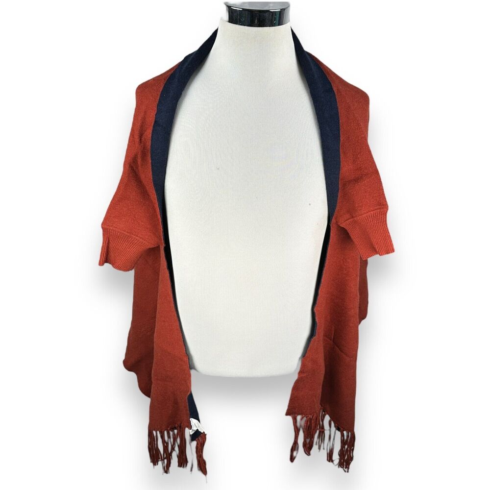 MERSEA Sleeved Wrap Poncho Women's OS Burnt Orange‎ Ribbed Fringe Mer Sea Cotton